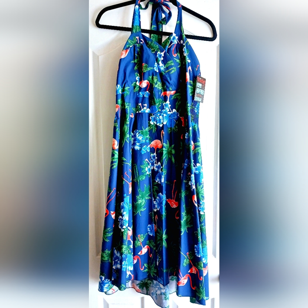 50's Inspired Island Floral Blue Dress